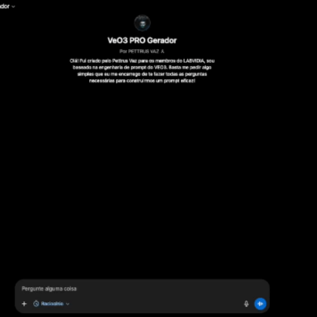 Você descreve sua ideia, o gerador monta o prompt completo